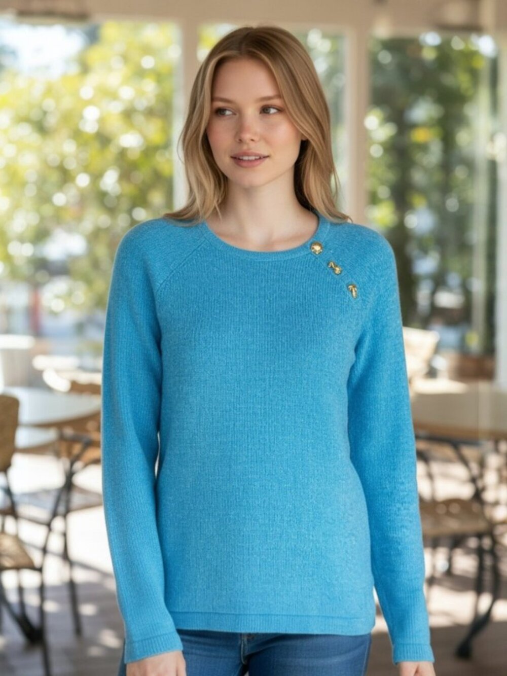 Lilly Pulitzer Pippin Sweater Gold Charm Long Sleeve Crew Neck Blue Women's XXS